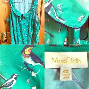 Green bird print ModCloth blouse